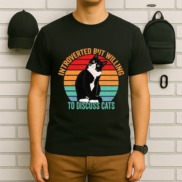 Introverted But Willing To Discuss Cats Lovers Black Cat T-Shirt