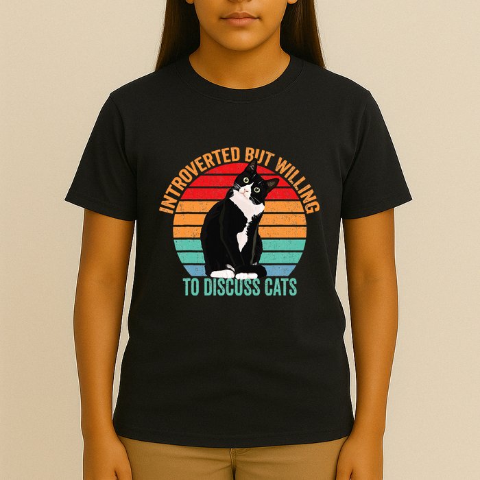 Introverted But Willing To Discuss Cats Lovers Black Cat T-Shirt