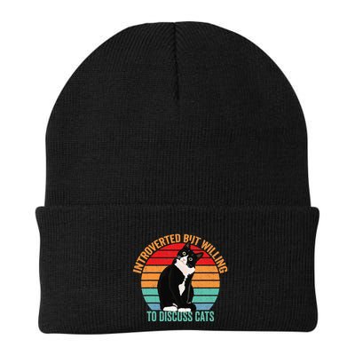 Introverted But Willing To Discuss Cats Lovers Black Cat Knit Cap Winter Beanie