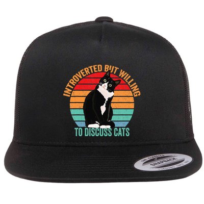 Introverted But Willing To Discuss Cats Lovers Black Cat Flat Bill Trucker Hat