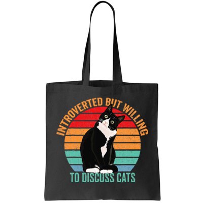 Introverted But Willing To Discuss Cats Lovers Black Cat Tote Bag