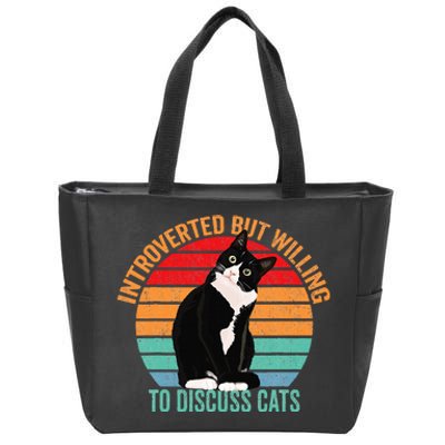 Introverted But Willing To Discuss Cats Lovers Black Cat Zip Tote Bag