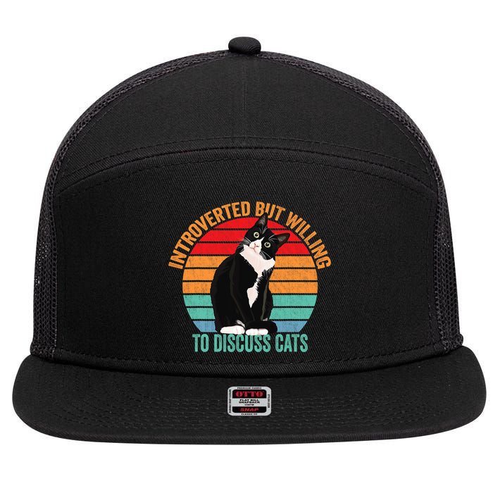 Introverted But Willing To Discuss Cats Introverted Cat 7 Panel Mesh Trucker Snapback Hat
