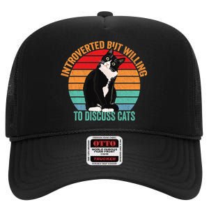 Introverted But Willing To Discuss Cats Introverted Cat High Crown Mesh Back Trucker Hat