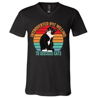 Introverted But Willing To Discuss Cats Introverted Cat V-Neck T-Shirt