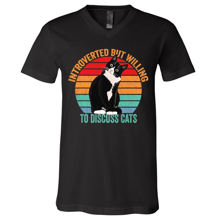 Introverted But Willing To Discuss Cats Introverted Cat V-Neck T-Shirt