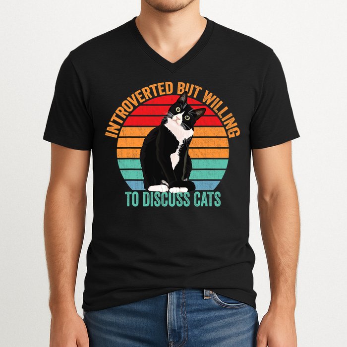 Introverted But Willing To Discuss Cats Introverted Cat V-Neck T-Shirt