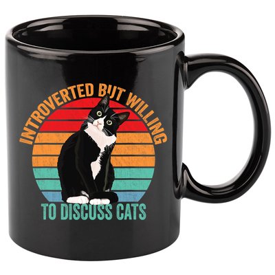 Introverted But Willing To Discuss Cats Introverted Cat 11oz C Handle Ceramic Mug