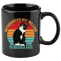 Introverted But Willing To Discuss Cats Introverted Cat 11oz C Handle Ceramic Mug
