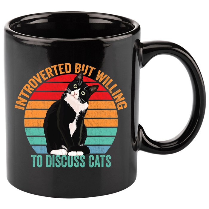 Introverted But Willing To Discuss Cats Introverted Cat 11oz C Handle Ceramic Mug