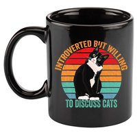 Introverted But Willing To Discuss Cats Introverted Cat 11oz C Handle Ceramic Mug