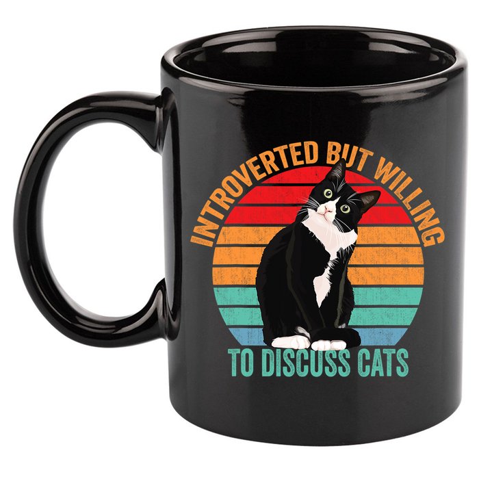 Introverted But Willing To Discuss Cats Introverted Cat 11oz C Handle Ceramic Mug