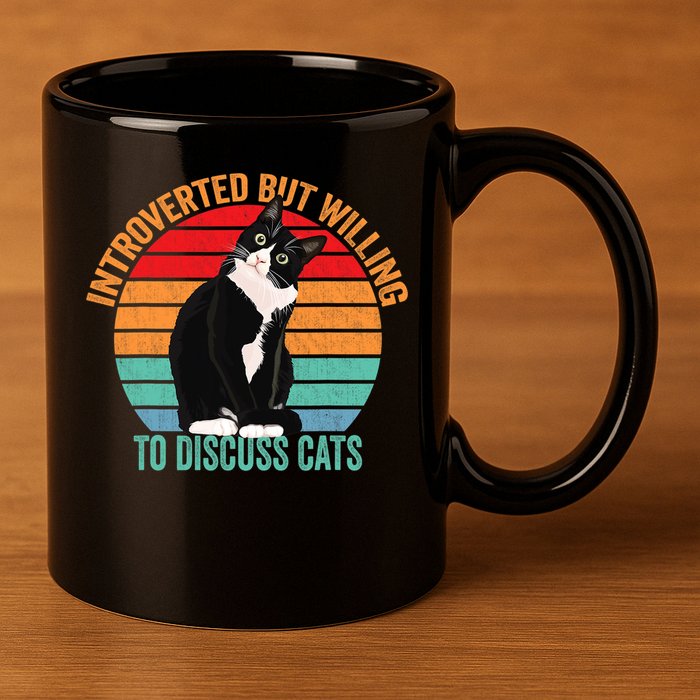 Introverted But Willing To Discuss Cats Introverted Cat 11oz C Handle Ceramic Mug