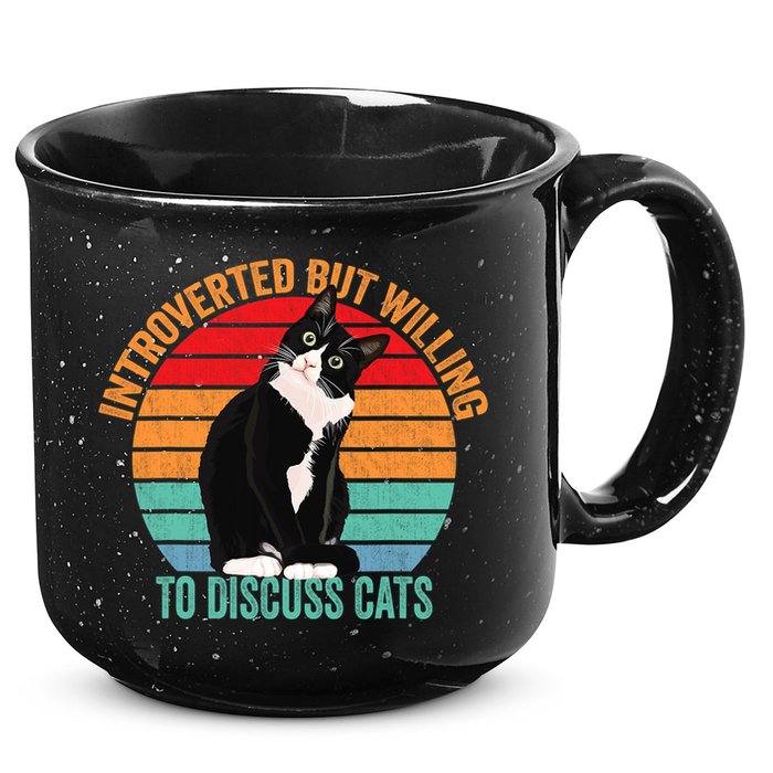 Introverted But Willing To Discuss Cats Introverted Cat 15oz Campfire Ceramic Mug
