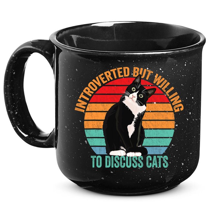 Introverted But Willing To Discuss Cats Introverted Cat 15oz Campfire Ceramic Mug