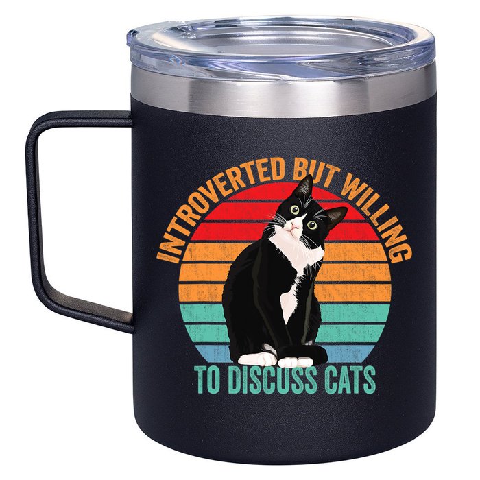 Introverted But Willing To Discuss Cats Introverted Cat 12oz Stainless Steel Coffee Mug