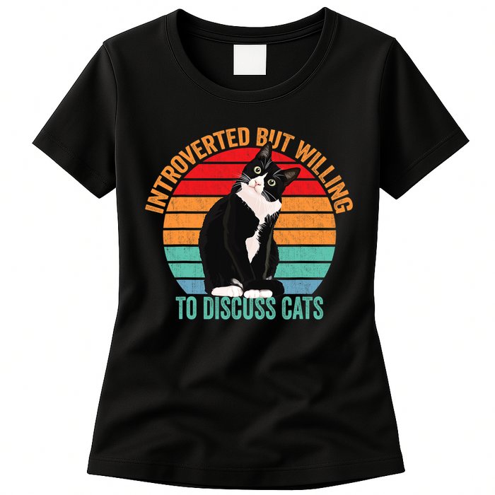 Introverted But Willing To Discuss Cats Introverted Cat Womens T-Shirt