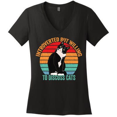 Introverted But Willing To Discuss Cats Introverted Cat Women's V-Neck T-Shirt