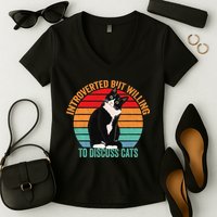 Introverted But Willing To Discuss Cats Introverted Cat Women's V-Neck T-Shirt