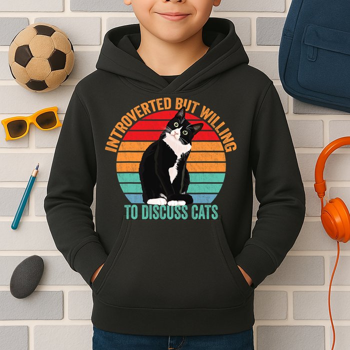 Introverted But Willing To Discuss Cats Introverted Cat Kids Hoodie