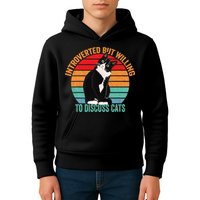 Introverted But Willing To Discuss Cats Introverted Cat Kids Hoodie