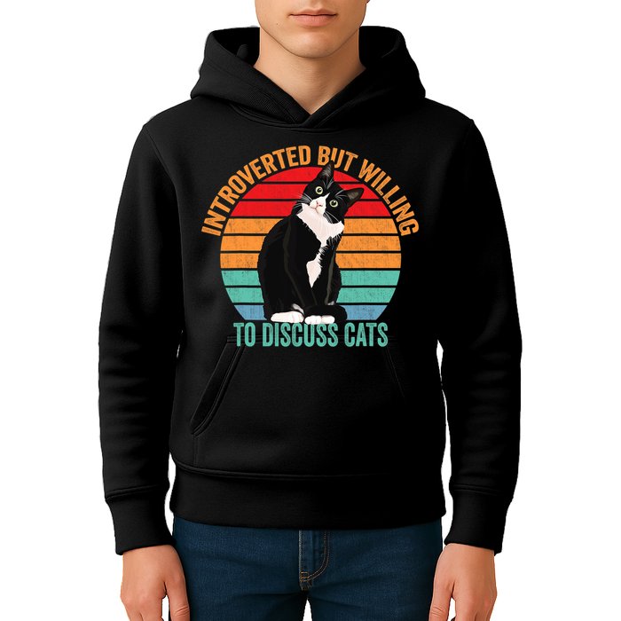 Introverted But Willing To Discuss Cats Introverted Cat Kids Hoodie