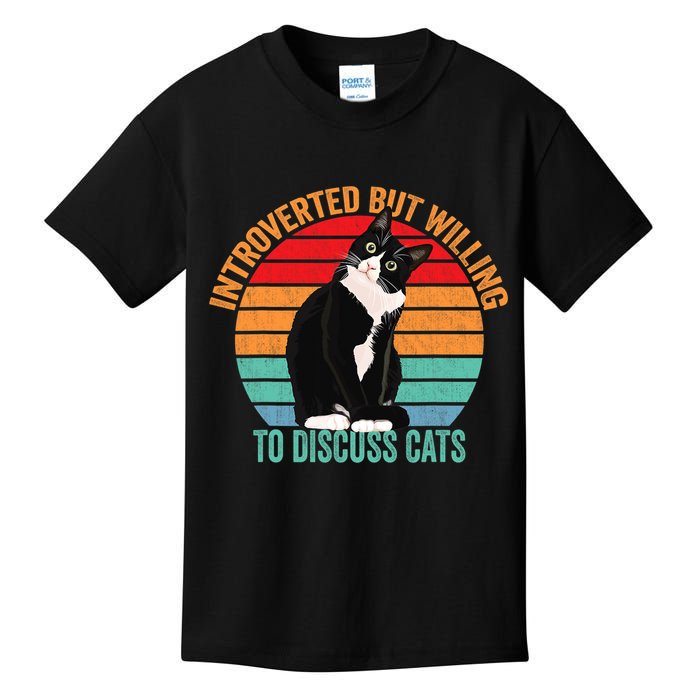 Introverted But Willing To Discuss Cats Introverted Cat Kids T-Shirt