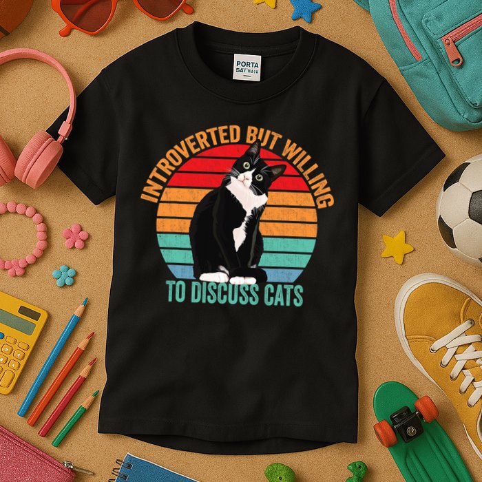 Introverted But Willing To Discuss Cats Introverted Cat Kids T-Shirt