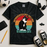 Introverted But Willing To Discuss Cats Introverted Cat Kids Tie-Dye T-Shirt