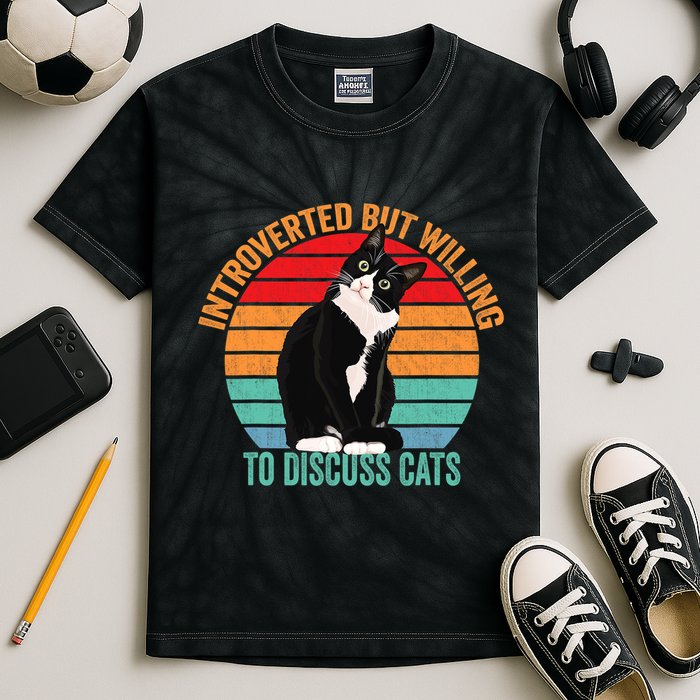 Introverted But Willing To Discuss Cats Introverted Cat Kids Tie-Dye T-Shirt