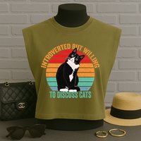 Introverted But Willing To Discuss Cats Introverted Cat Garment-Dyed Women's Muscle Tee