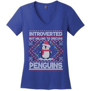 Introverted But Willing To Discuss Penguins Ugly Christmas Cute Gift Women's V-Neck T-Shirt