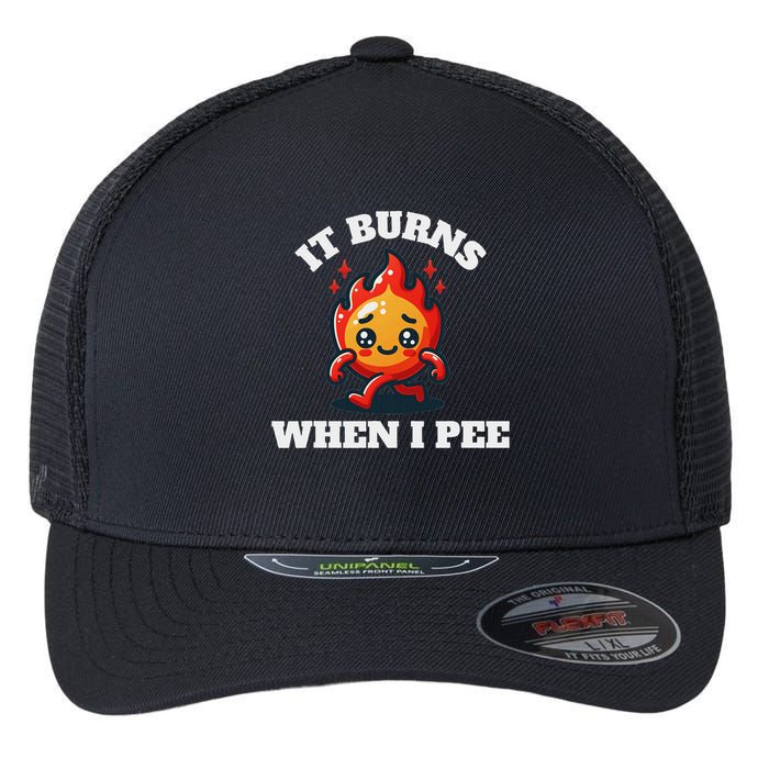 It Burns When I Pee Funny Design Sarcastic Ironic Flexfit Unipanel Trucker Cap