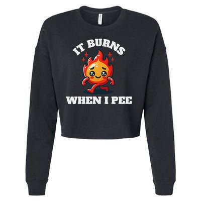 It Burns When I Pee Funny Design Sarcastic Ironic Cropped Pullover Crew