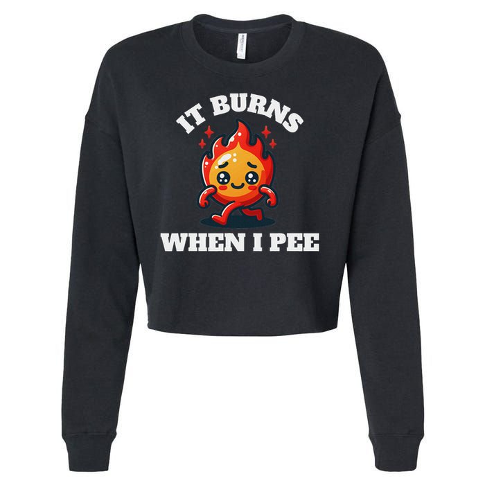 It Burns When I Pee Funny Design Sarcastic Ironic Cropped Pullover Crew