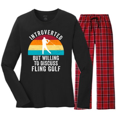 Introverted But Willing To Discuss Fling Golf Funny Fling Golf Retro Fling Golf Women's Long Sleeve Flannel Pajama Set 