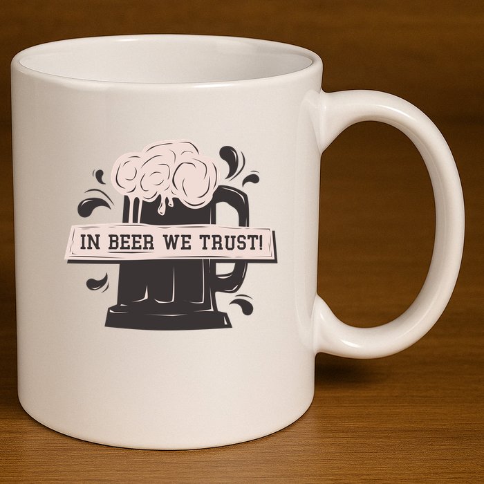 In Beer We Trust 11oz C Handle Ceramic Mug