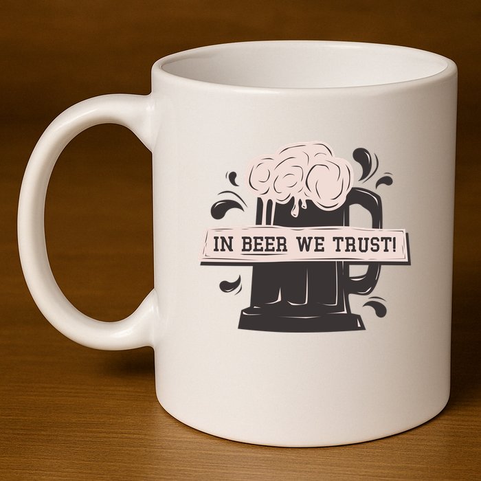 In Beer We Trust 11oz C Handle Ceramic Mug