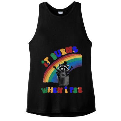 It Burns When I Pee Funny Racoon Meme Rainbow Saying Humor Ladies PosiCharge Tri-Blend Wicking Tank