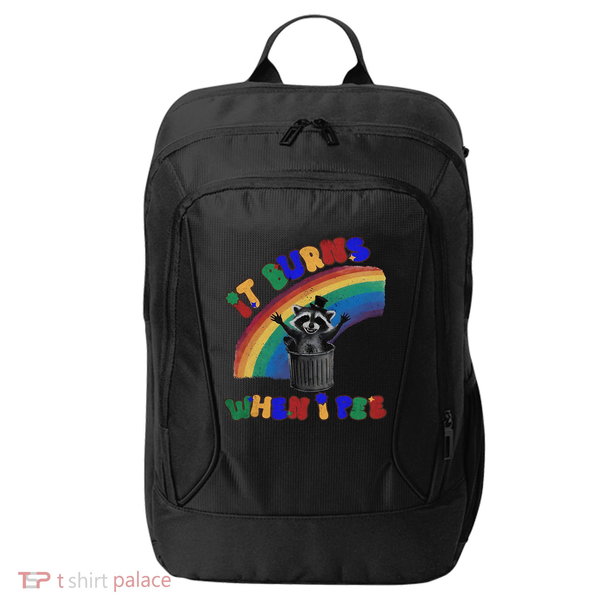 It Burns When I Pee Funny Racoon Meme Rainbow Saying Humor City Backpack