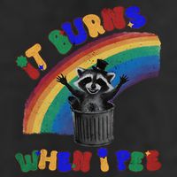 It Burns When I Pee Funny Racoon Meme Rainbow Saying Humor 15oz Campfire Ceramic Mug