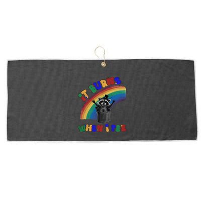 It Burns When I Pee Funny Racoon Meme Rainbow Saying Humor Large Microfiber Waffle Golf Towel