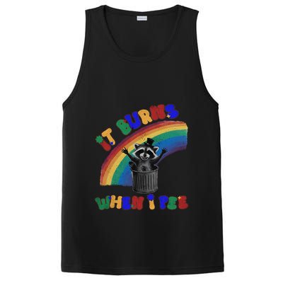 It Burns When I Pee Funny Racoon Meme Rainbow Saying Humor PosiCharge Competitor Tank