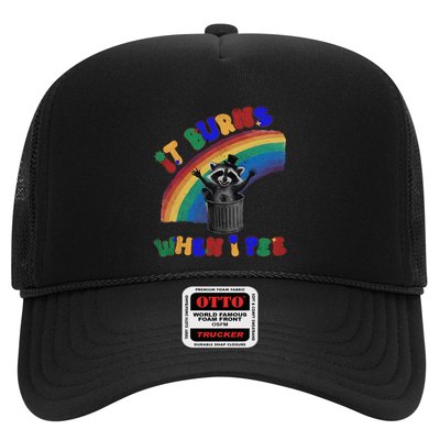 It Burns When I Pee Funny Racoon Meme Rainbow Saying Humor Trucker Hat