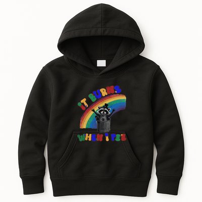 It Burns When I Pee Funny Racoon Meme Rainbow Saying Humor Kids Hoodie