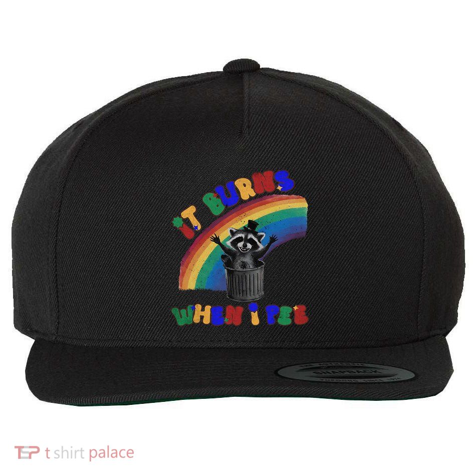 It Burns When I Pee Funny Racoon Meme Rainbow Saying Humor Wool Snapback Cap