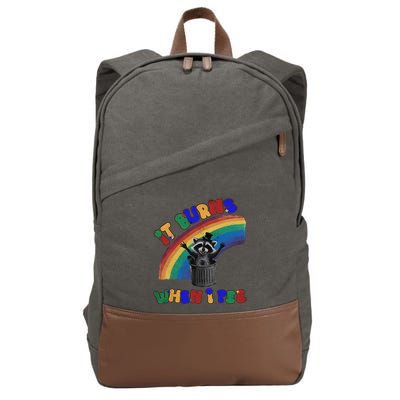 It Burns When I Pee Funny Racoon Meme Rainbow Saying Humor Cotton Canvas Backpack