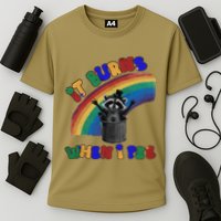 It Burns When I Pee Funny Racoon Meme Rainbow Saying Humor Cooling Performance Crew T-Shirt