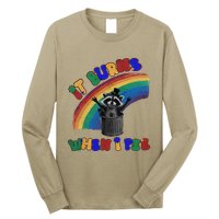 It Burns When I Pee Funny Racoon Meme Rainbow Saying Humor Long Sleeve Shirt