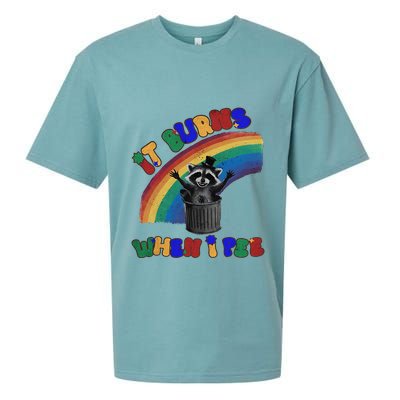 It Burns When I Pee Funny Racoon Meme Rainbow Saying Humor Sueded Cloud Jersey T-Shirt